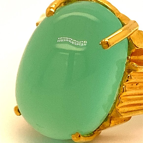 Green Cats Eye Calcite 18.60ct Solid 18K AU Ring - Picture 7 of 7